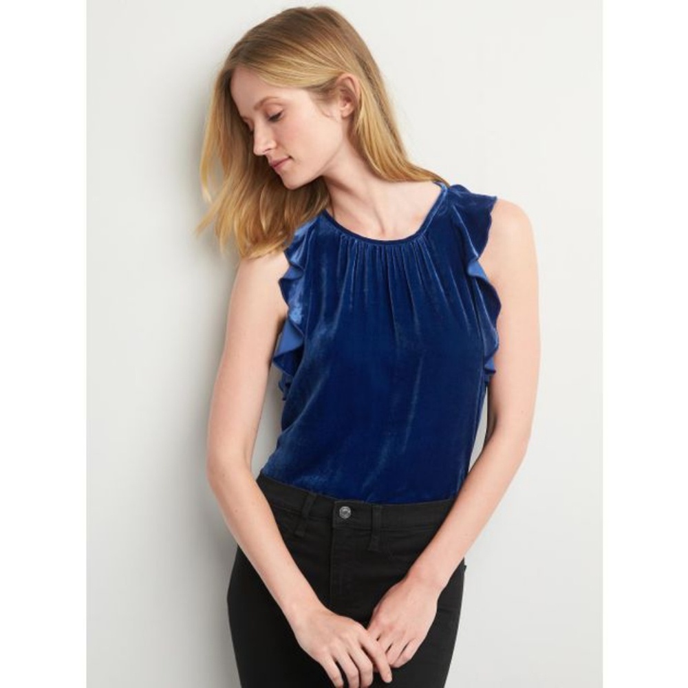Gap Blue Velvet Ruffle Blouse
